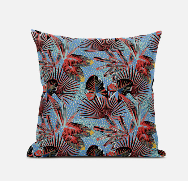 20 Coral Blue Tropical Zippered Suede Throw Pillow