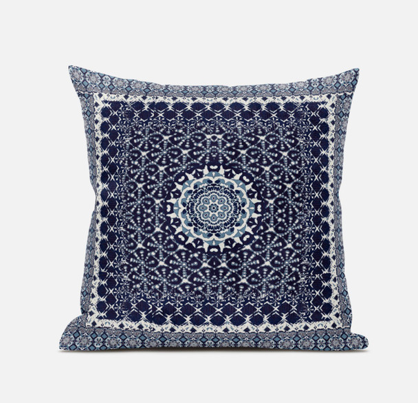 16 Indigo Blue Holy Floral Zippered Suede Throw Pillow