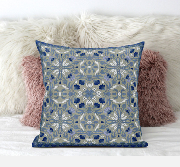 16 Gray Indigo Paisley Zippered Suede Throw Pillow