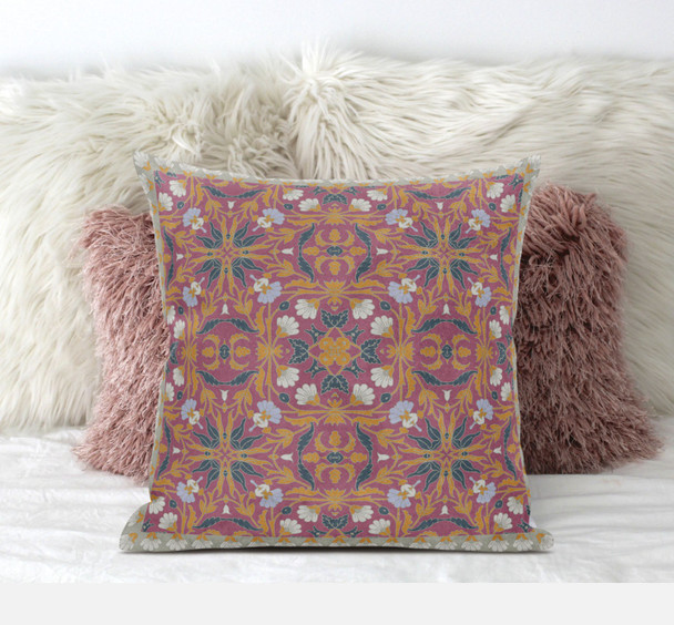 18 Magenta Orange Paisley Zippered Suede Throw Pillow