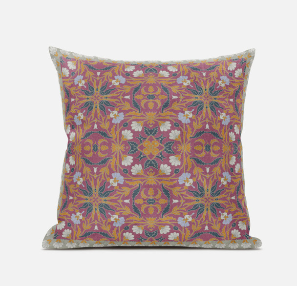 20 Magenta Orange Paisley Zippered Suede Throw Pillow