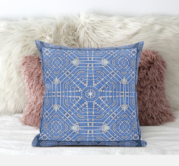 18 Blue White Geostar Zippered Suede Throw Pillow