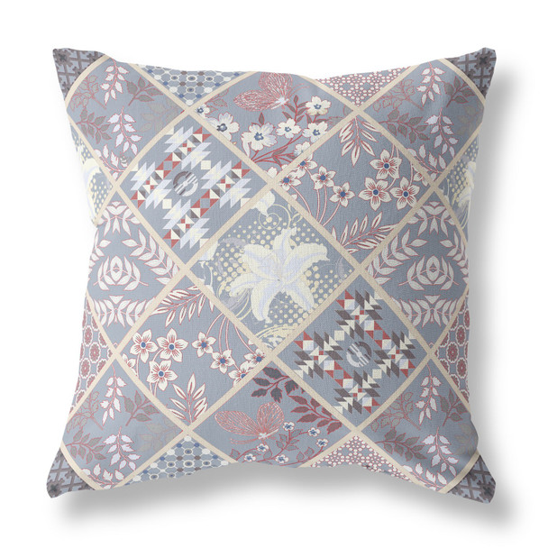 26 Gray Pink Patch Indoor Outdoor Throw Pillow