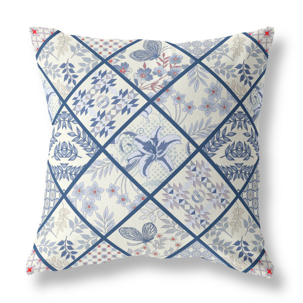 28 White Navy Patch Indoor Outdoor Throw Pillow