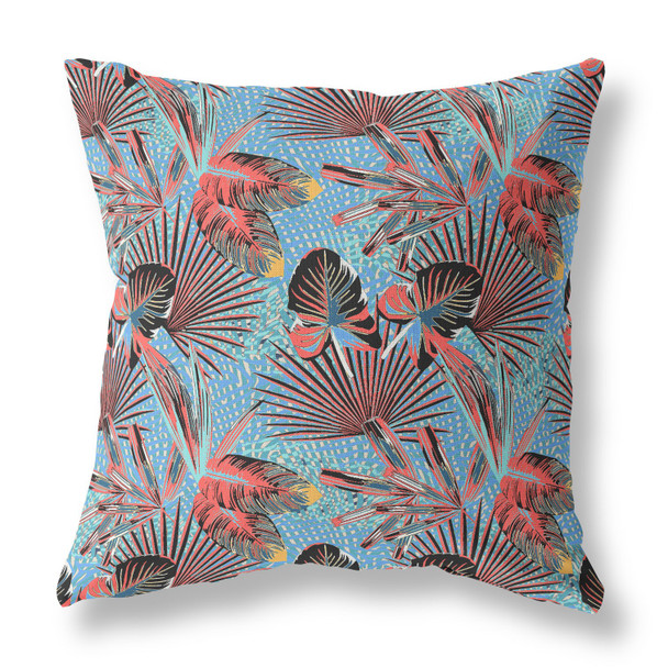 28 Coral Blue Tropical Indoor Outdoor Throw Pillow