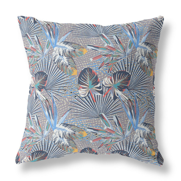 16 Indigo Gray Tropical Indoor Outdoor Throw Pillow