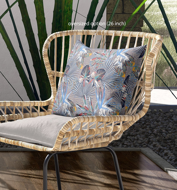 16 Indigo Gray Tropical Indoor Outdoor Throw Pillow