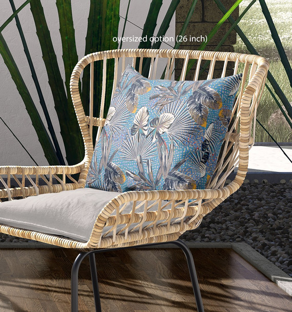 28 Gray Blue Tropical Indoor Outdoor Throw Pillow