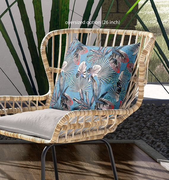 16 Black Blue Tropical Indoor Outdoor Throw Pillow