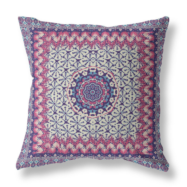 26 Magenta Indigo Holy Floral Indoor Outdoor Throw Pillow