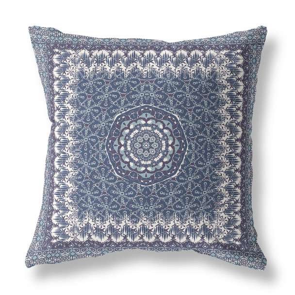 16 Indigo White Holy Floral Indoor Outdoor Throw Pillow