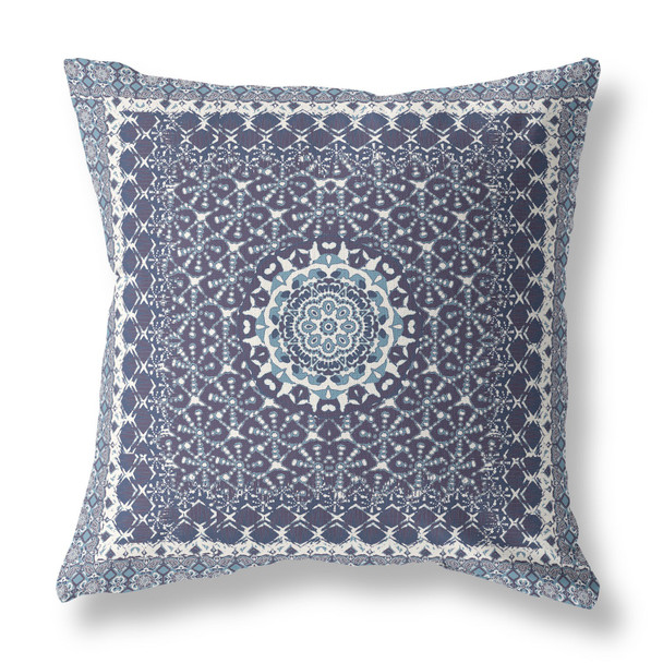 16 Slate Blue Holy Floral Indoor Outdoor Throw Pillow