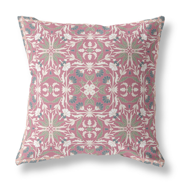 18 Magenta White Paisley Indoor Outdoor Throw Pillow