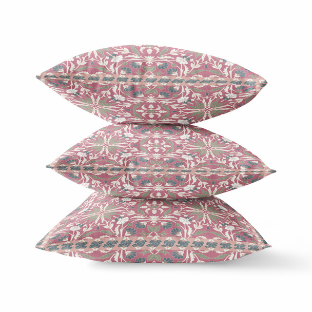 20 Magenta White Paisley Indoor Outdoor Throw Pillow