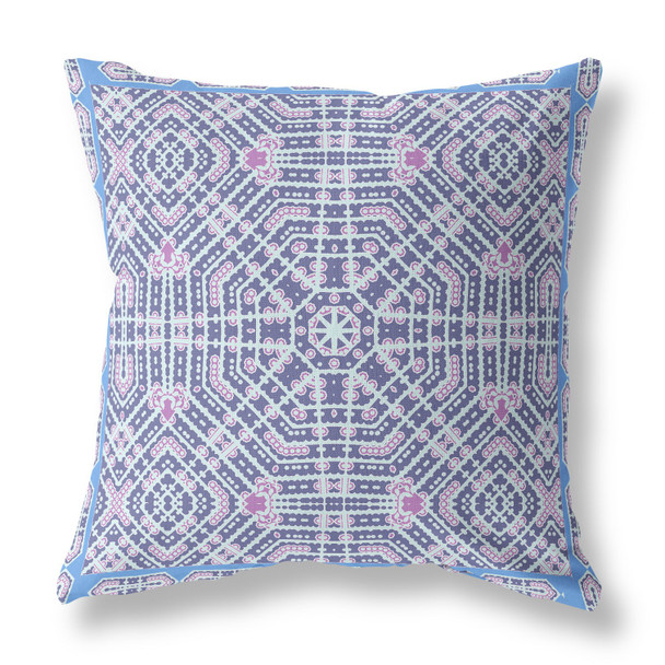 20 Lilac Blue Geostar Indoor Outdoor Throw Pillow