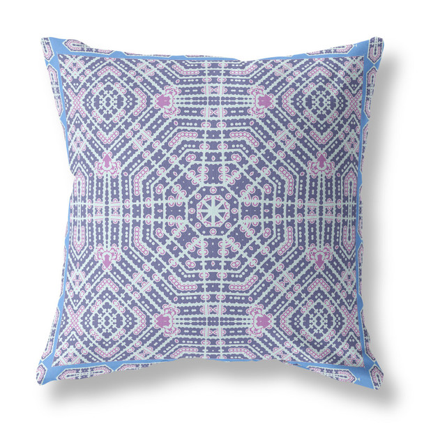 26 Lilac Blue Geostar Indoor Outdoor Throw Pillow