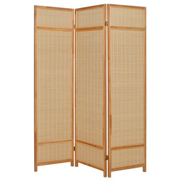 Natural Brown Bamboo Three Panel Room Divider Screen