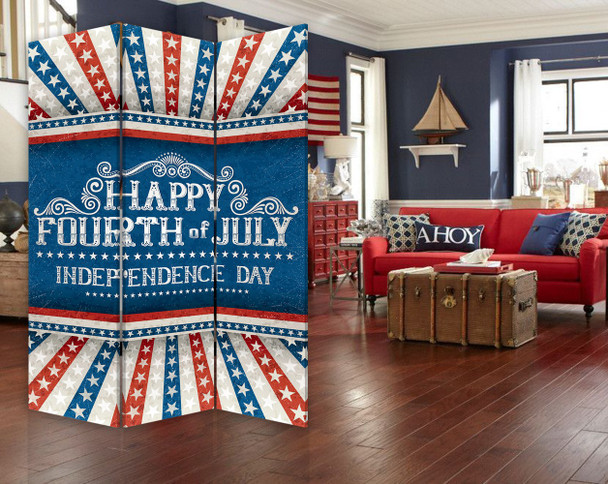 Happy 4th of July Three Panel Room Divider Screen