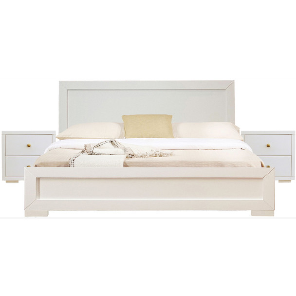Moma White Wood Platform Queen Bed With Two Nightstands
