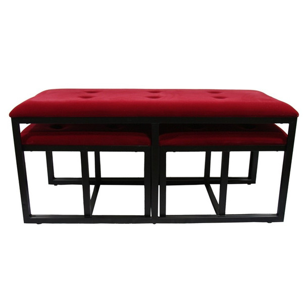 Modern Black and Red Metal Three Piece Bench Set