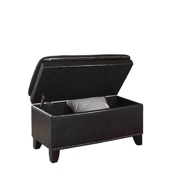Deep Brown Double Cushion Faux Leather Storage Bench
