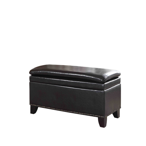 Deep Brown Double Cushion Faux Leather Storage Bench