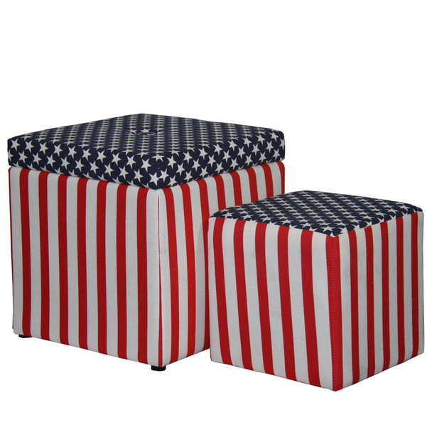 Two Piece Red White and Blue Storage Stool and Ottoman