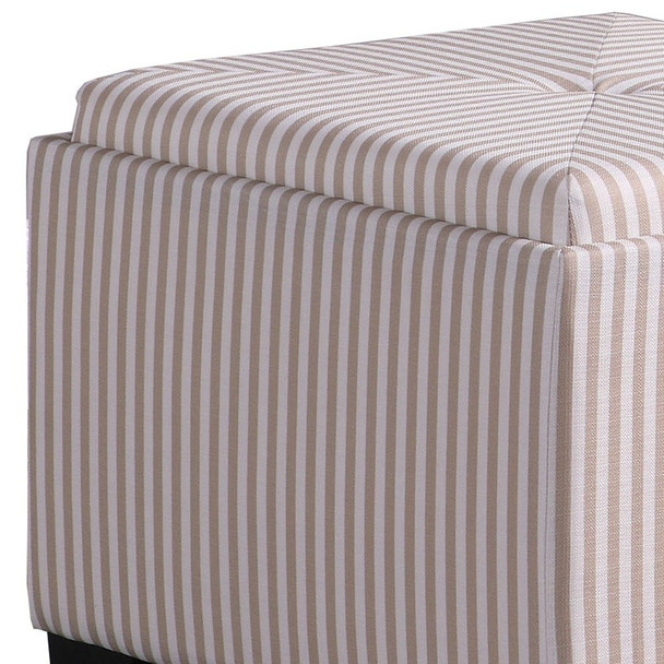 Gray and White Pinstripes Tufted Storage Ottoman