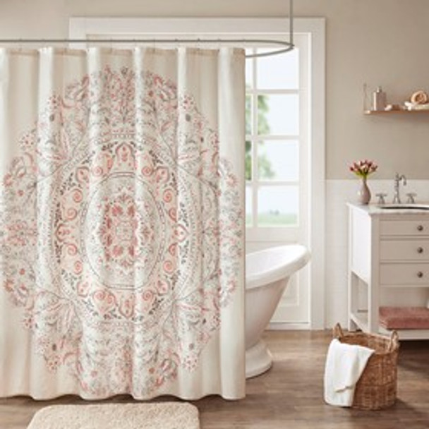 Blush Cotton Printed Shower Curtain - 72x72" (Elise - Blush - Shower)