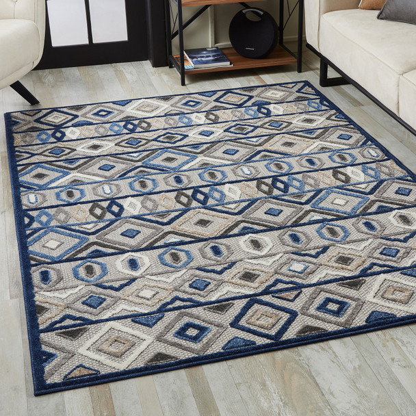 2 x 4 Gray Blue Aztec Pattern Indoor Outdoor Area Rug