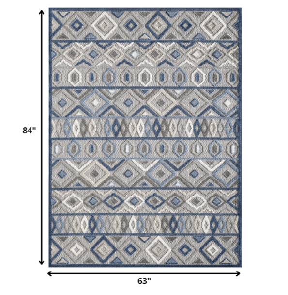 5 x 7 Gray Blue Aztec Pattern Indoor Outdoor Area Rug