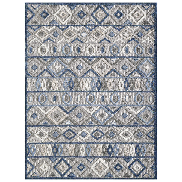 7 x 9 Gray Blue Aztec Pattern Indoor Outdoor Area Rug