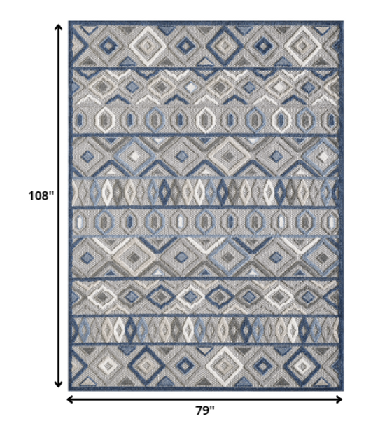 7 x 9 Gray Blue Aztec Pattern Indoor Outdoor Area Rug