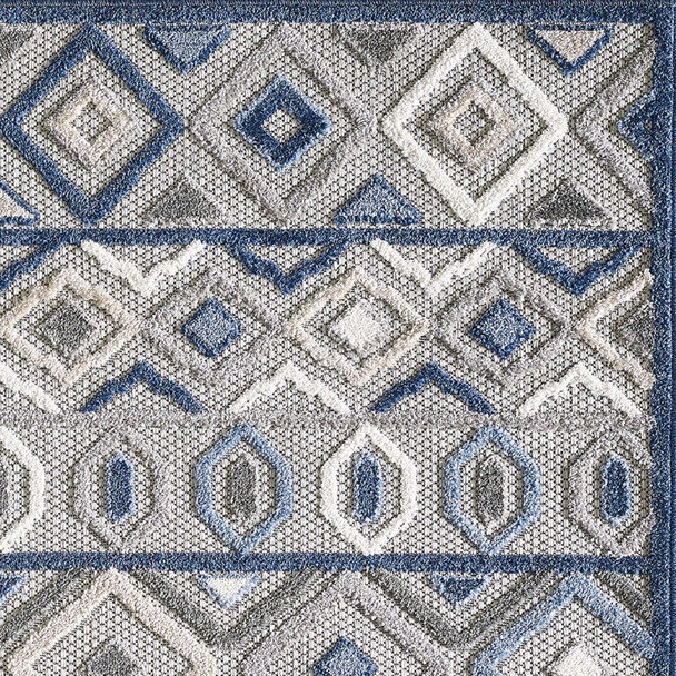 8 x 10 Gray Blue Aztec Pattern Indoor Outdoor Area Rug