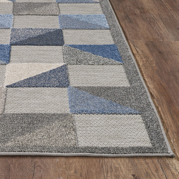 7 x 9 Blue Gray Triangle Indoor Outdoor Area Rug