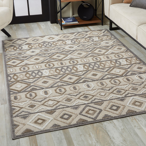 2 x 4 Gray Ivory Aztec Pattern Indoor Outdoor Area Rug