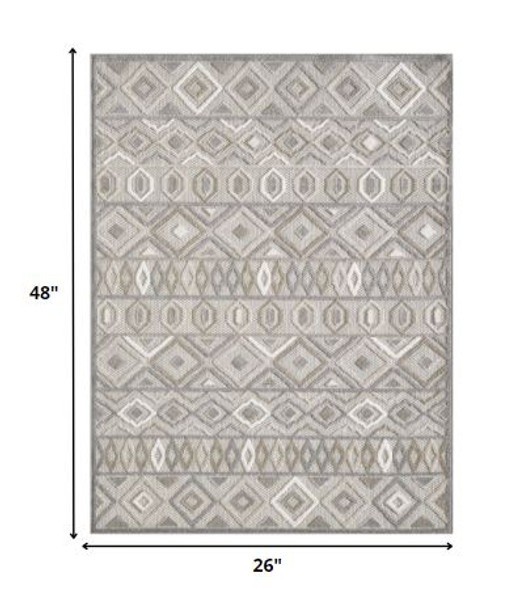 2 x 4 Gray Ivory Aztec Pattern Indoor Outdoor Area Rug