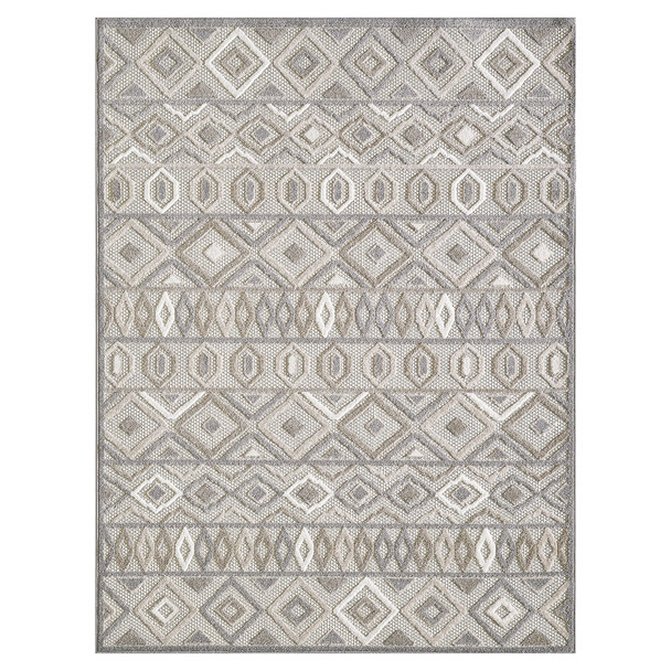 7 x 9 Gray Ivory Aztec Pattern Indoor Outdoor Area Rug