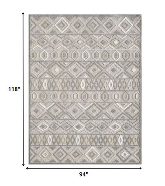 8 x 10 Gray Ivory Aztec Pattern Indoor Outdoor Area Rug