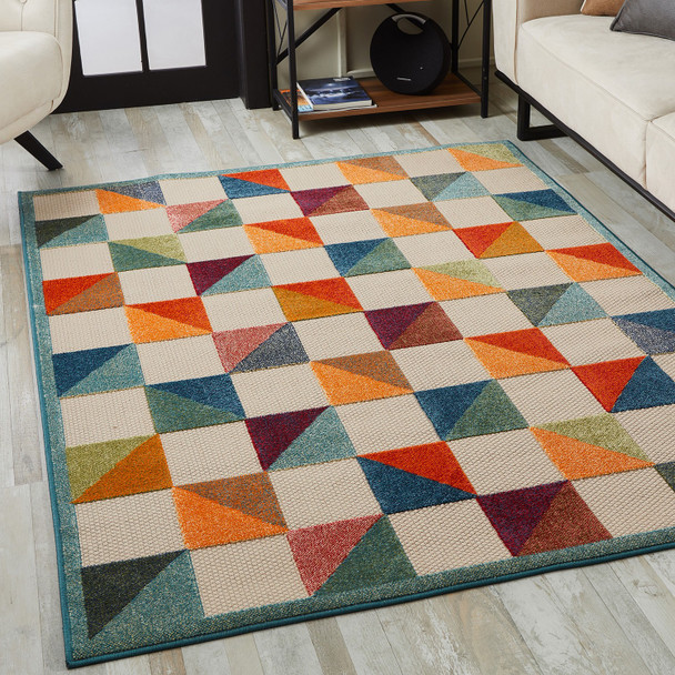 3 x 5 Orange Gray Triangle Indoor Outdoor Area Rug