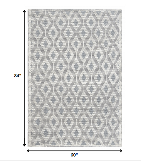 5 x 7 Ivory Gray Diamond Trellis Modern Area Rug