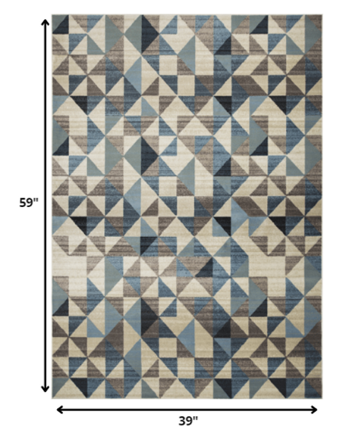 3 x 5 Blue Beige Nested Diamonds Modern Area Rug