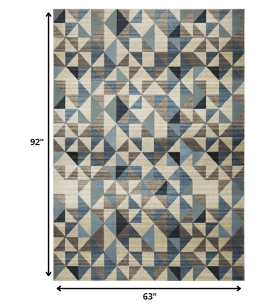 5 x 8 Blue Beige Nested Diamonds Modern Area Rug