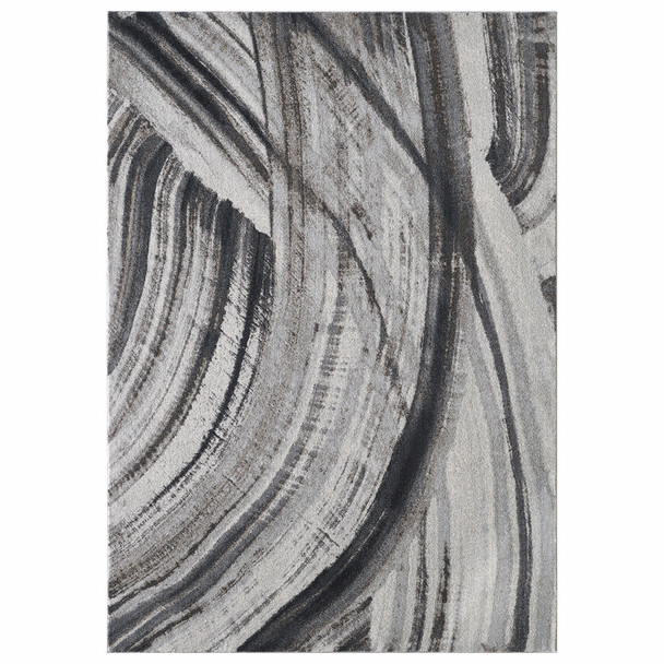 5 x 8 Gray Ivory Abstract Strokes Modern Area Rug