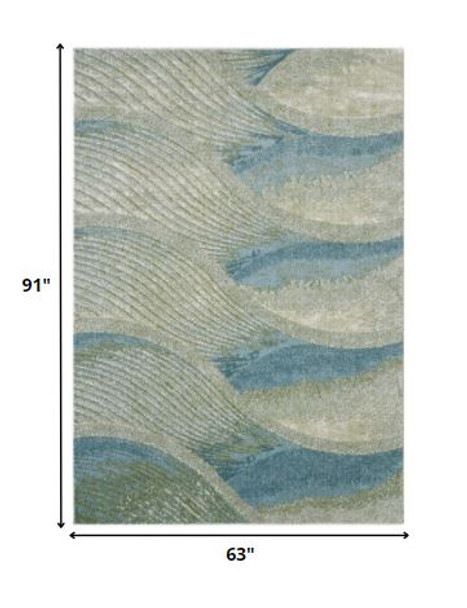 5 x 8 Blue Beige Abstract Waves Modern Area Rug