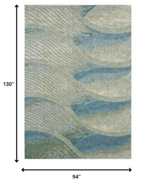 8 x 11 Blue Beige Abstract Waves Modern Area Rug