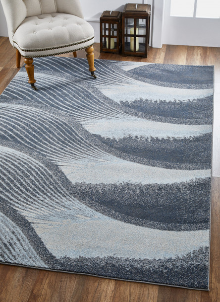 5 x 8 Gray Blue Abstract Waves Modern Area Rug