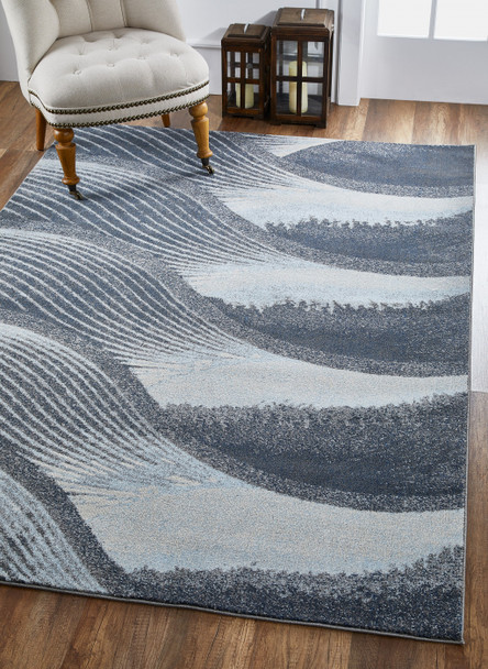 10 x 13 Gray Blue Abstract Waves Modern Area Rug