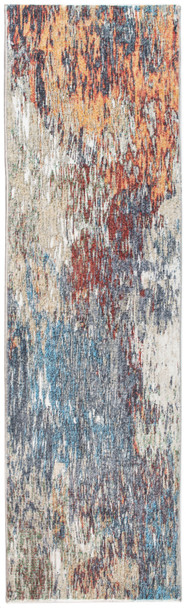 2 x 7 Blue Red Abstract Painting Modern Runner Rug