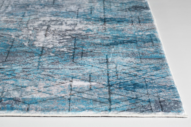 2 x 7 Blue Gray Abstract Cuboid Modern Runner Rug